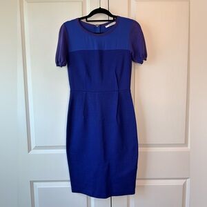 MaxMara Cobalt Blue Sheath Column Silk Blend Midi Dress (Size 40IT/6US)